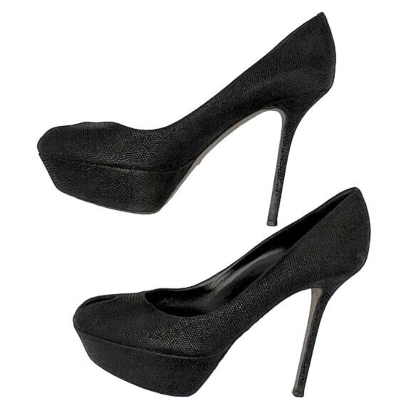 Sergio Rossi Cachet Peep Toe Textured Black Platform Stiletto Pump - Size 9 - Picture 1 of 9